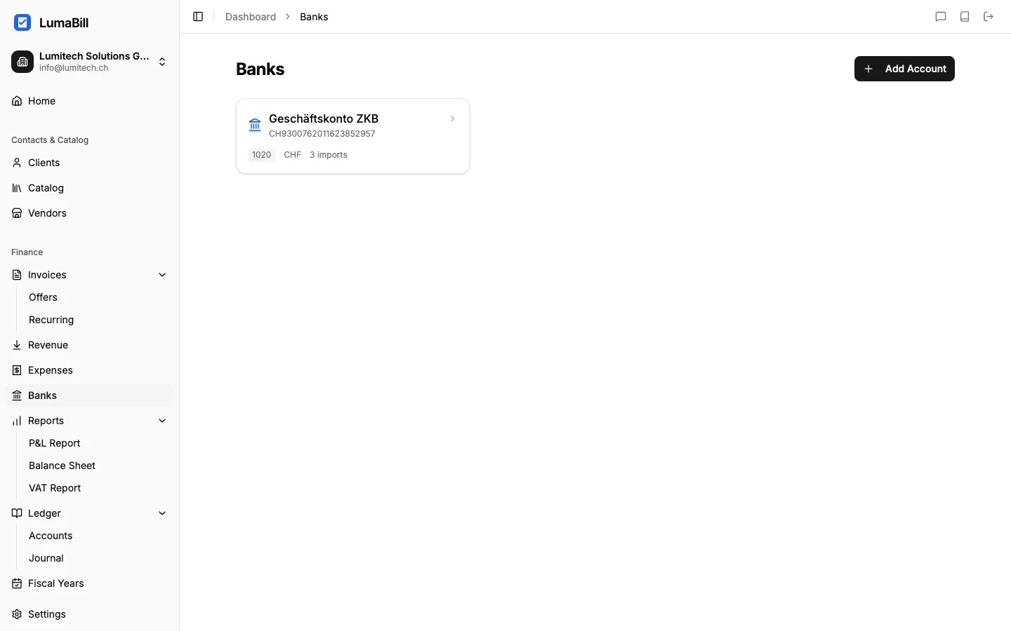 Bank account overview