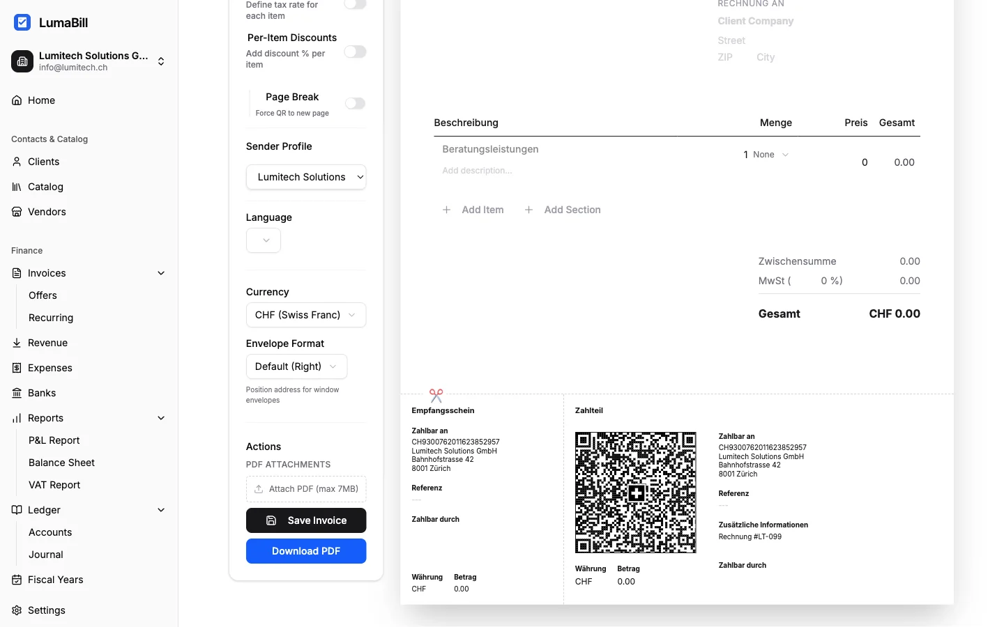 Invoice preview with QR code