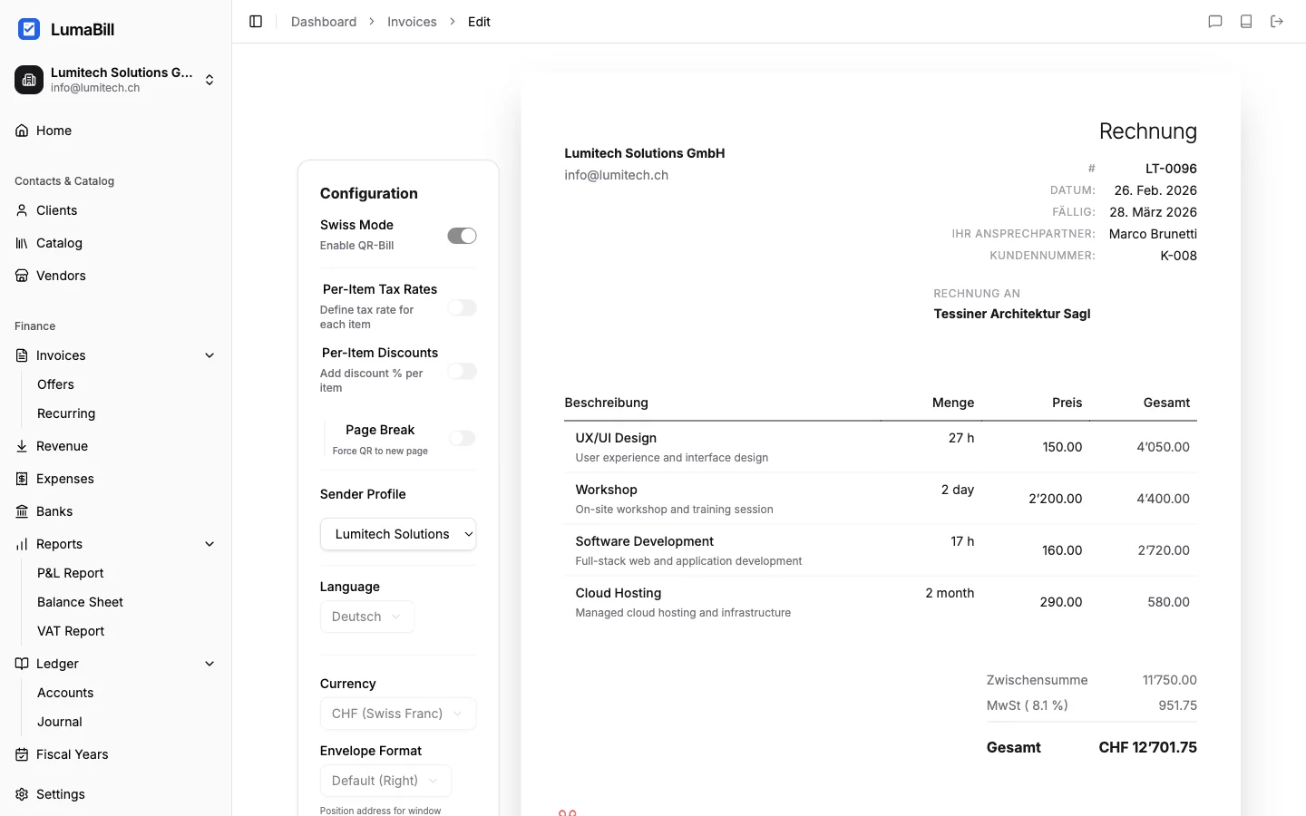 Open the invoice editor