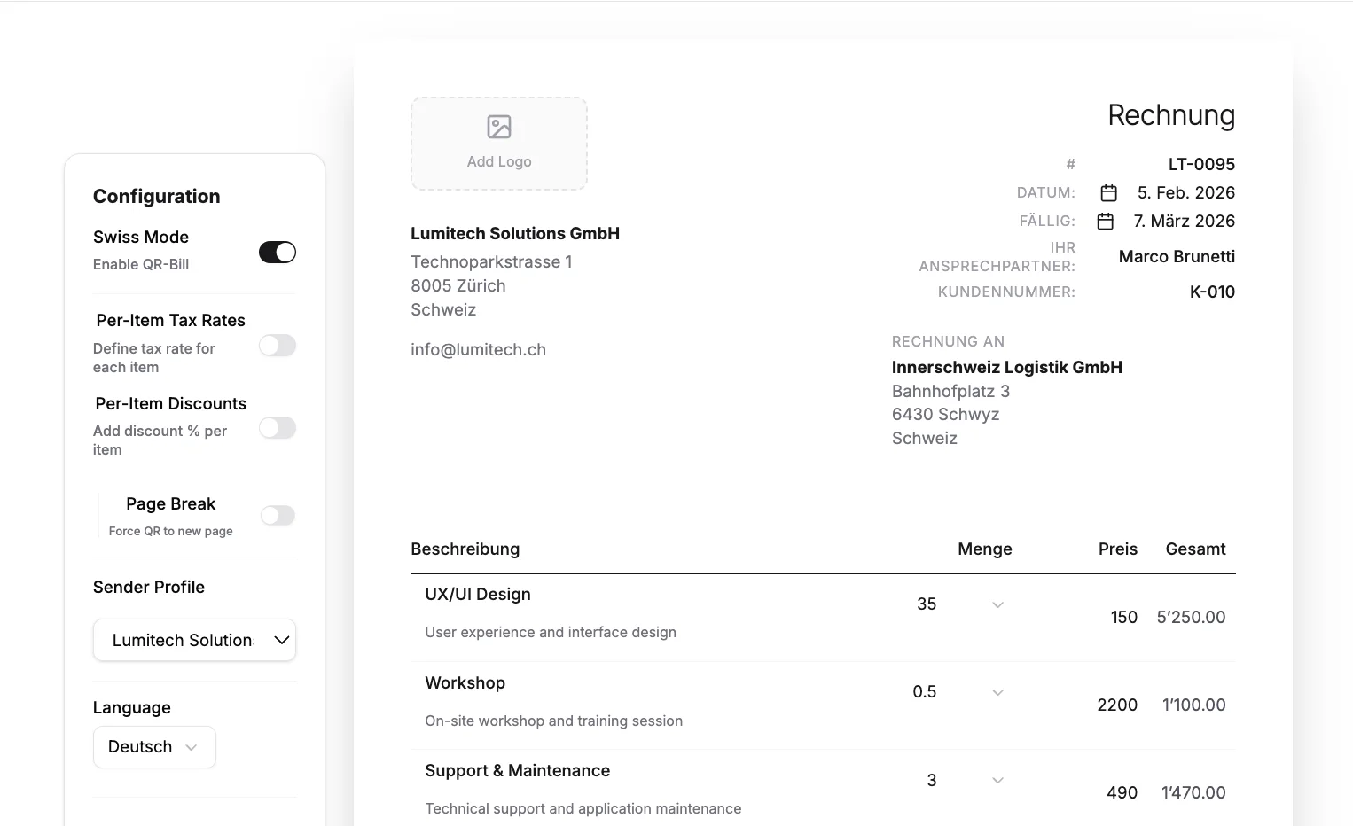 Create & send QR invoices